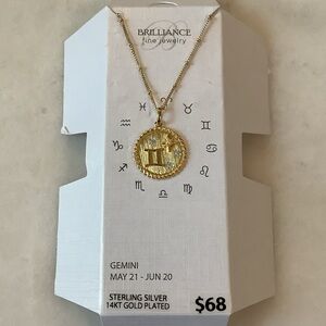 Brilliance Gemini Symbol Gold Pendant Necklace, Brand New